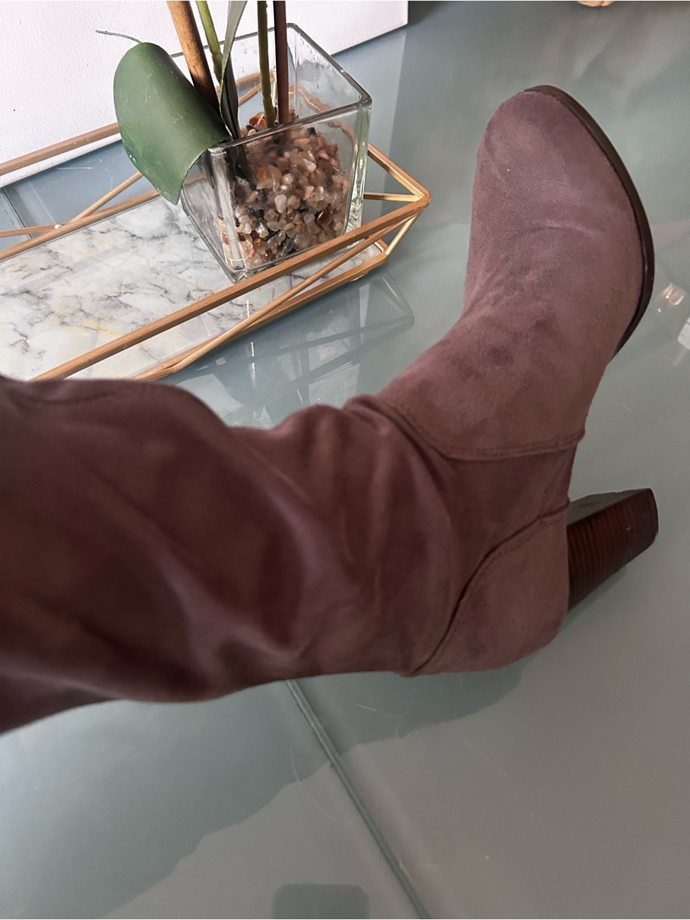 Knee High suede pull on stretch boots Grey Size 7.5 or 8 / 38 EU Boden - Picture 12 of 16